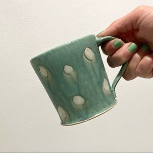 LAST CHANCE 😍 Handmade Studio Pottery Mug Sea Foam Green Dots & Stripes